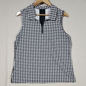 Lillie Green Womens Black & White V Neck Athletic‎ Tank Top w/ Polo Collar Large